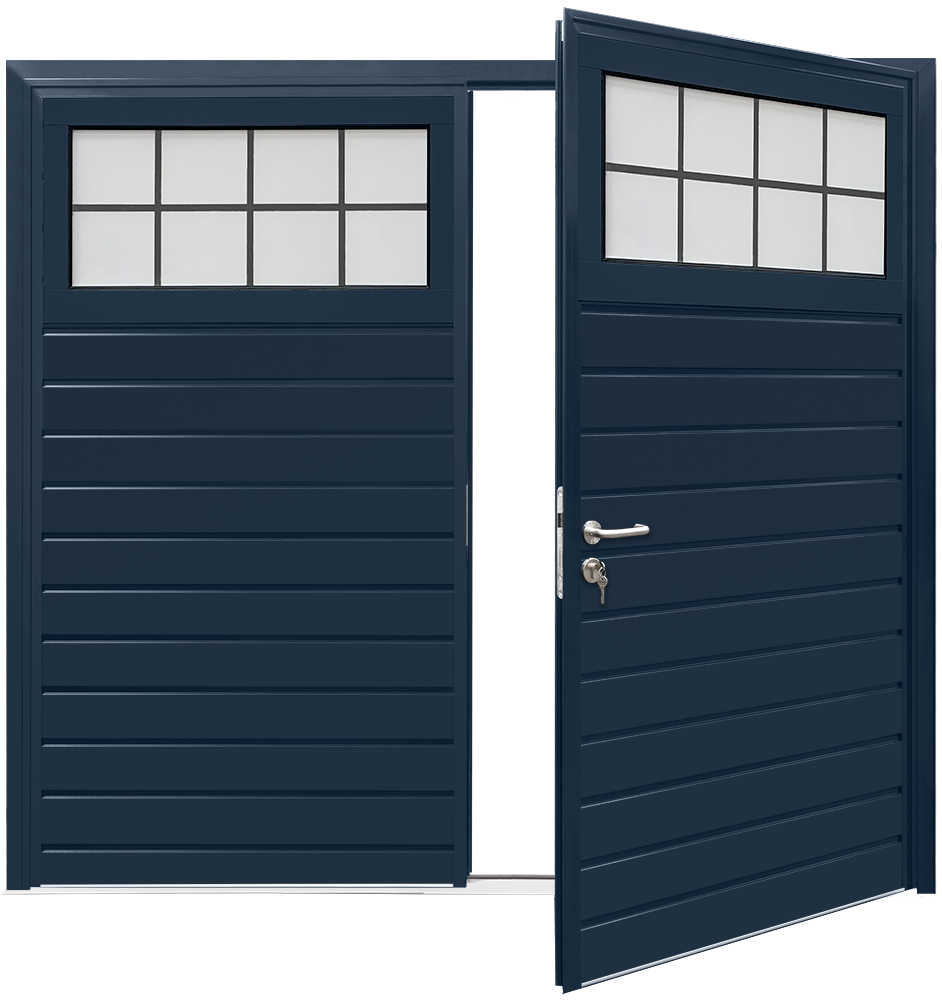 Car Teck Side Hinged Traditional Standard Rib Horizontal Smooth Steel Blue RAL 5011