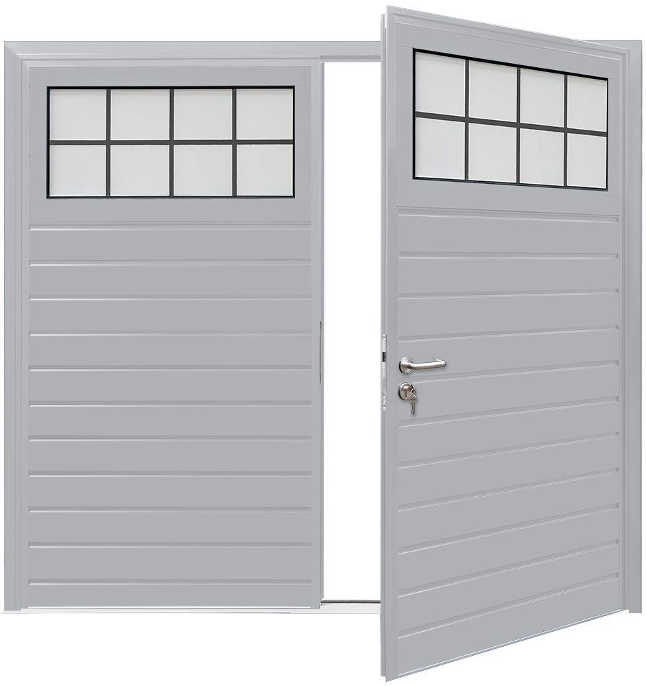Teckentrup Insulated CarTeck Side Hinged Traditional Standard Ribbed Horizontal - White Aluminium RAL 9006
