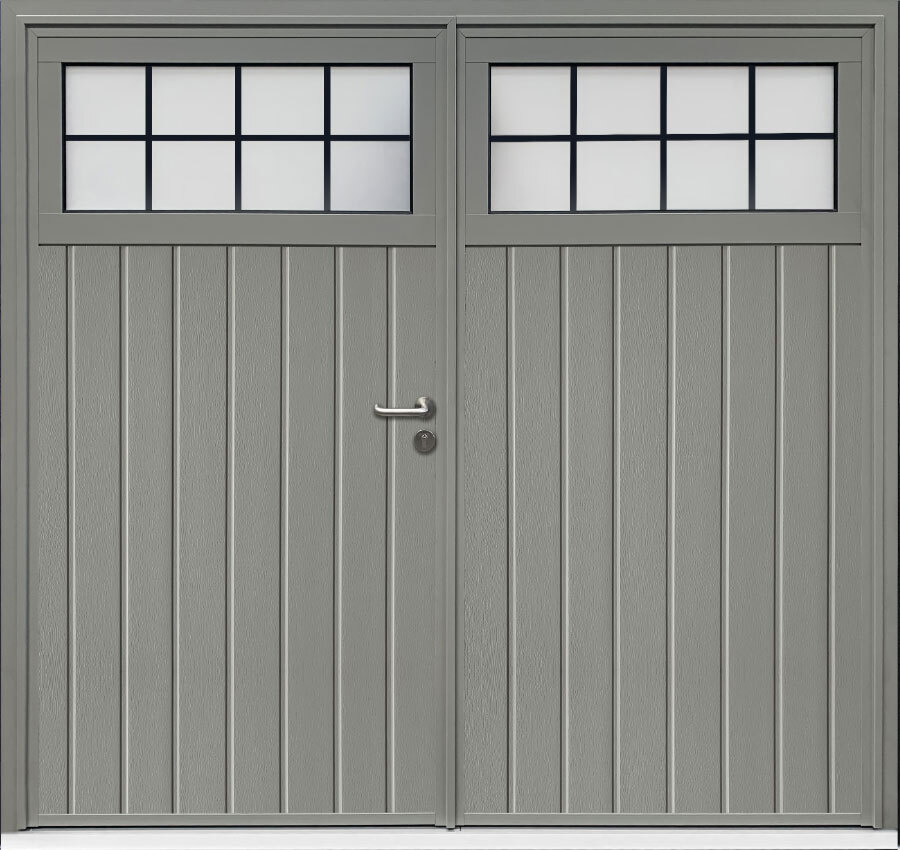 CarTeck Traditional Side Hinged Garage Door - Standard Ribbed Horizontal in Grey