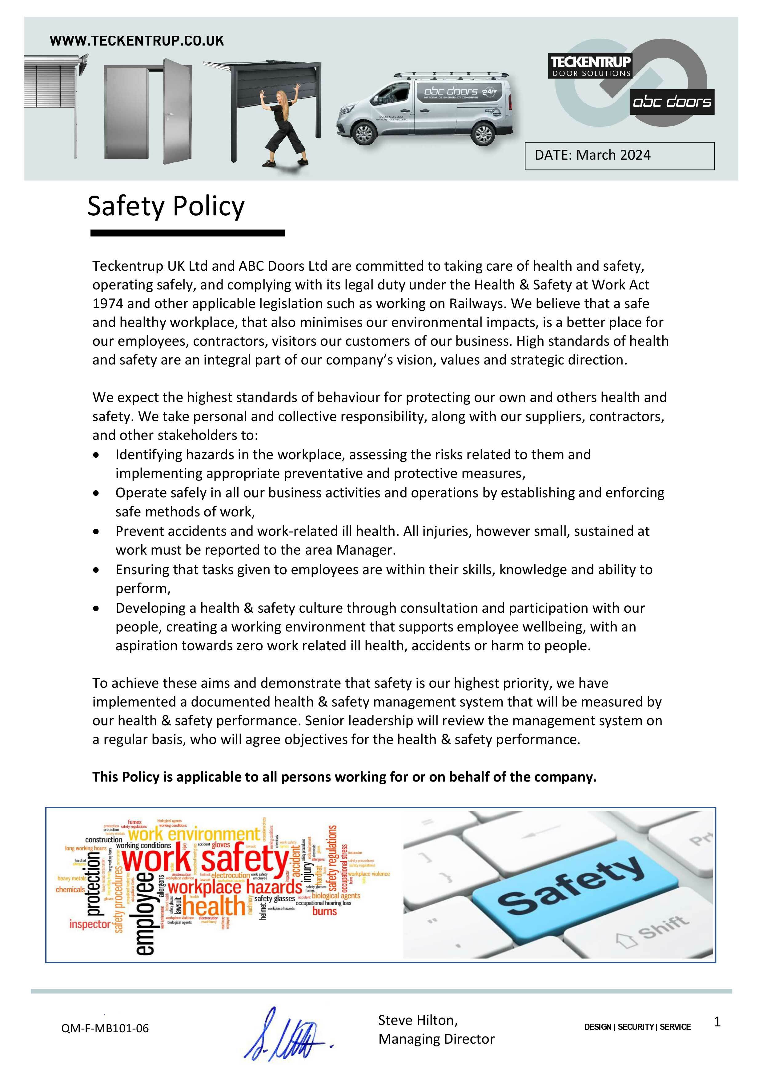 QM-F-MB101-06 Safety Policy March 2024 cover