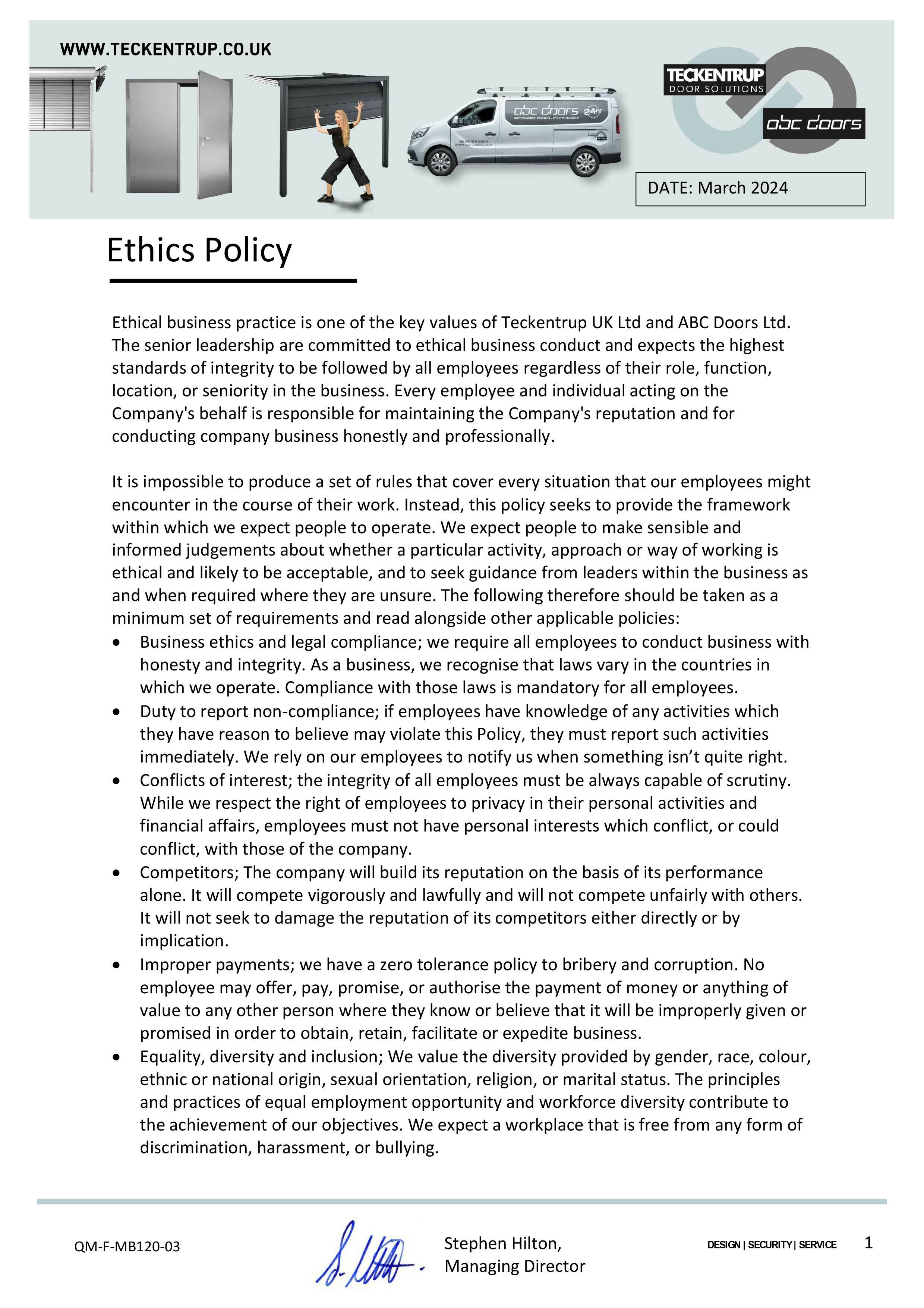 QM-F-MB120-03 Ethics Policy March 2024 cover
