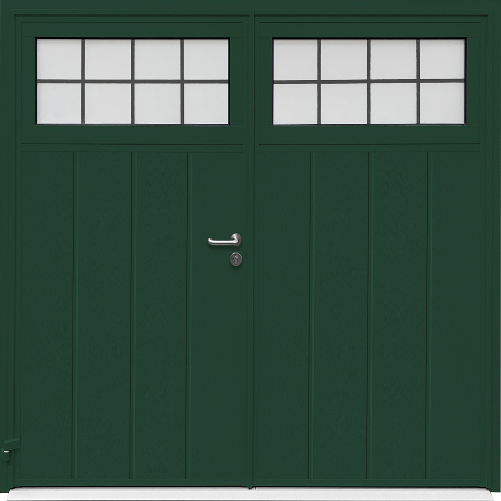 CarTeck Traditional Side Hinged Garage Door - Centre Ribbed Vertical Moss Green RAL 6005