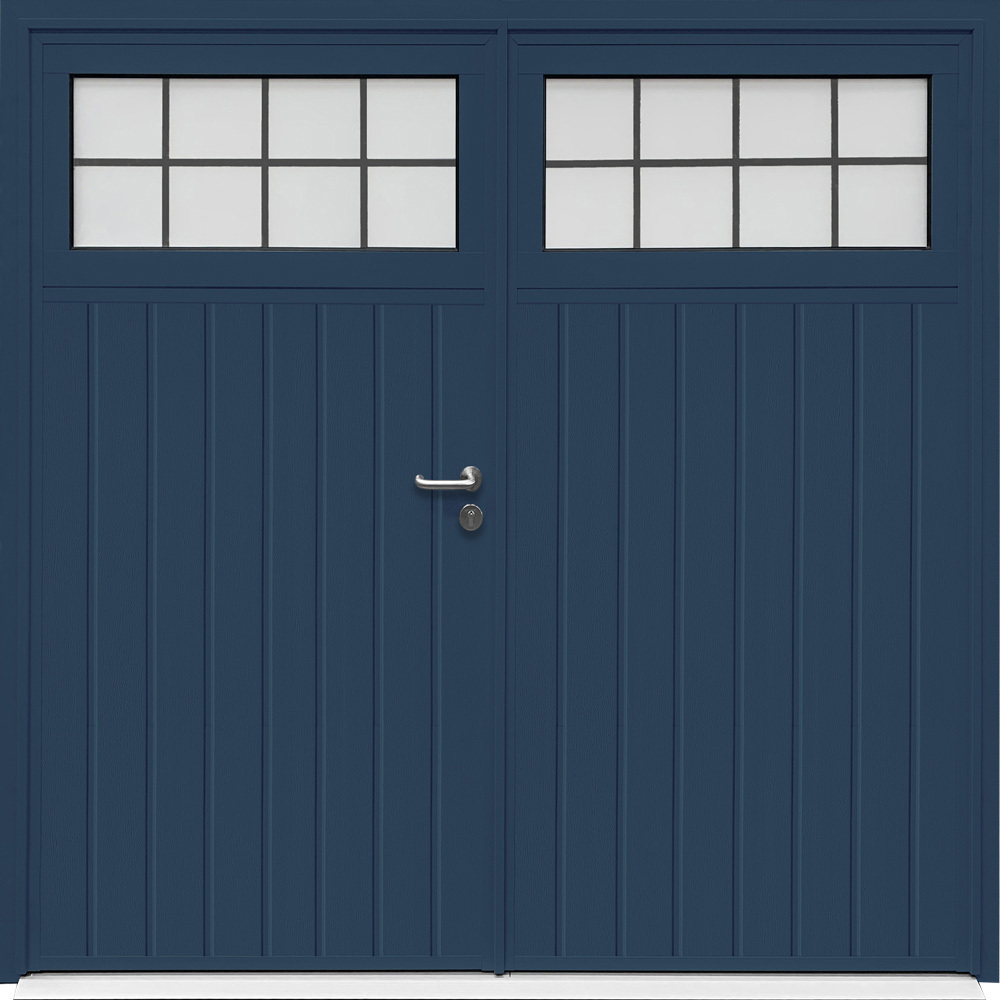CarTeck Traditional Side Hinged Garage Door - Standard Ribbed Vertical Steel Blue RAL 5011