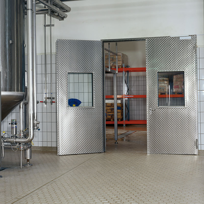 Fire door, marbled surface, in a brewery