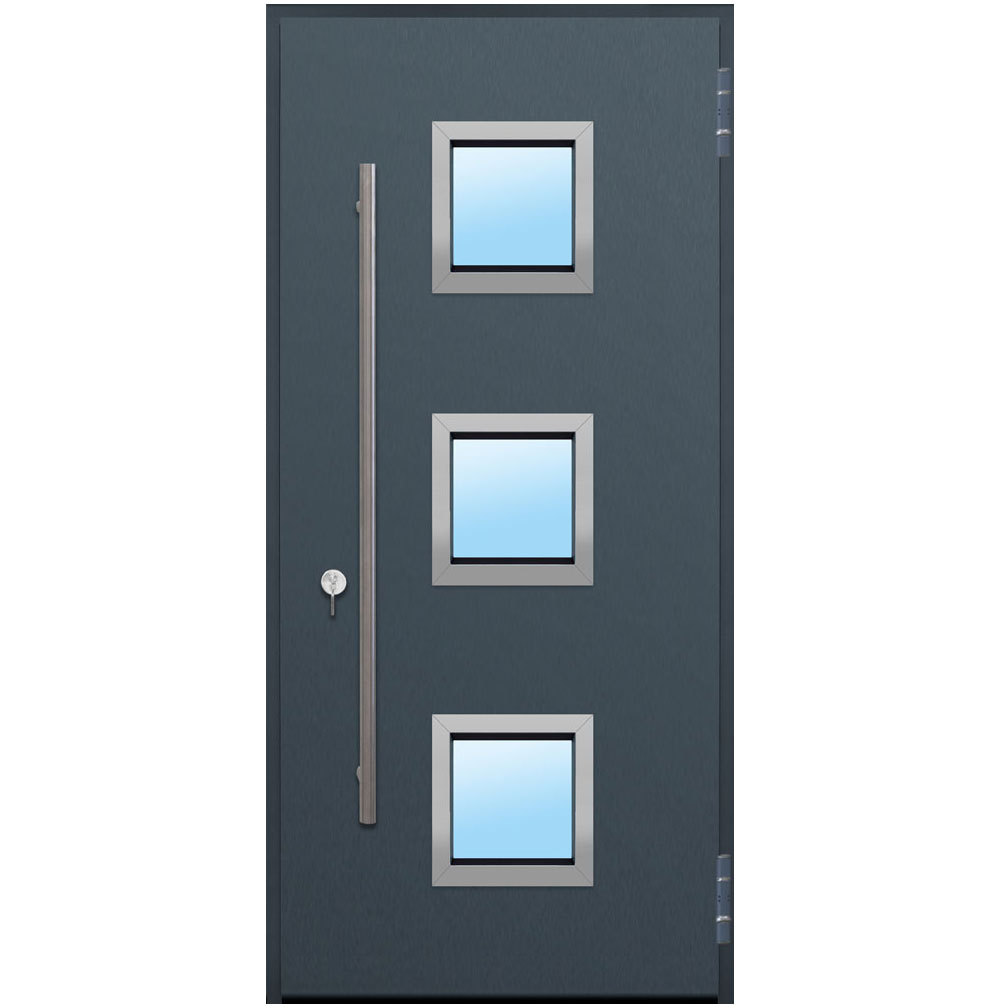 Teckentrup 62 Swing Secure Personnel - Anthracite Square 300 S3 Windows and Stainless Steel D-Handle