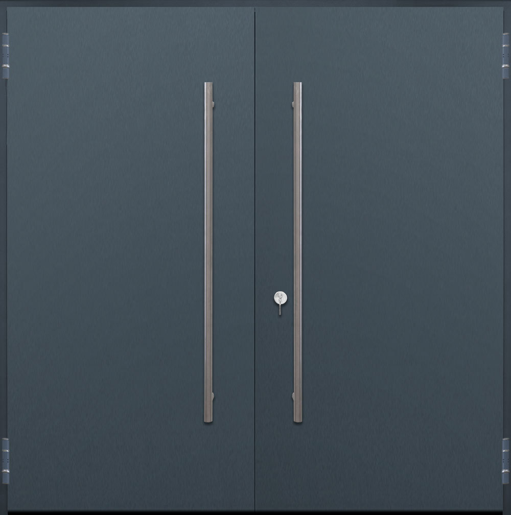 Teckentrup 62 Swing Secure in Anthracite with a pair of 1500mm Stainless Steel D Handles