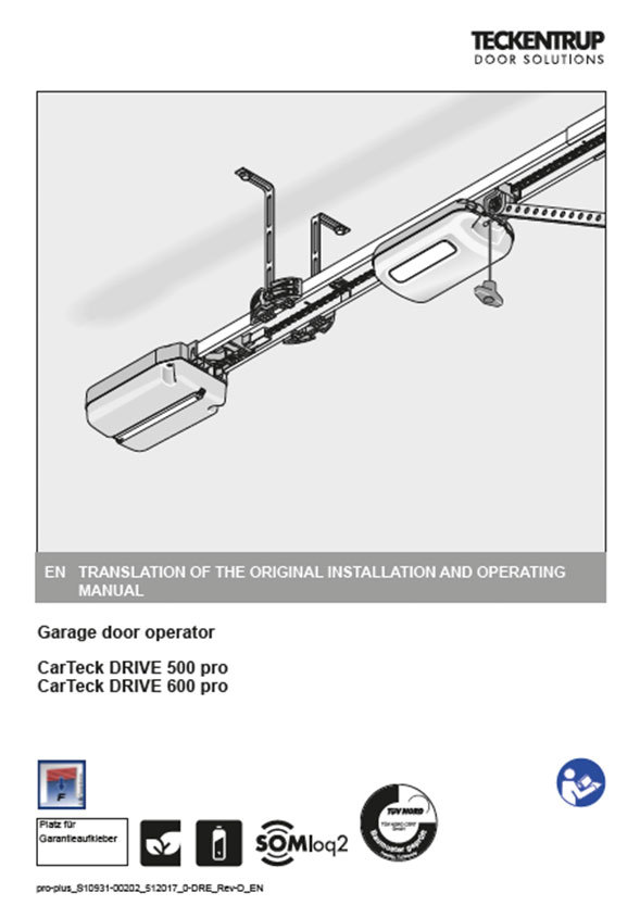 CarTeck Drive 500/600 Pro Operator (Fitting Instructions) cover