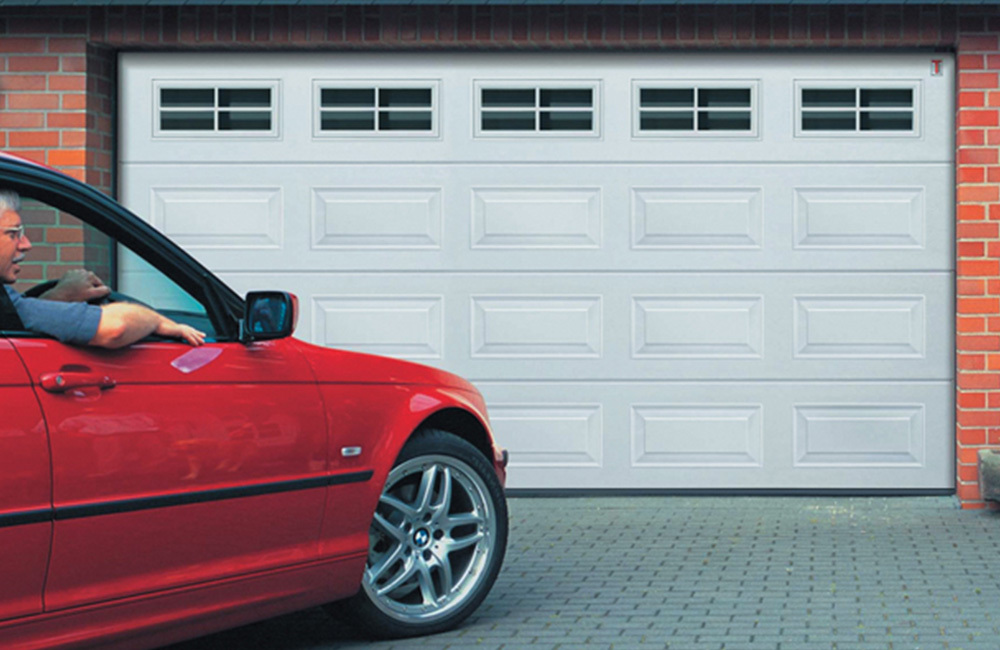 CarTeck Insulated Georgian Sectional Garage Door - Woodgrain White RAL 9016 With Cross Mullion Windows