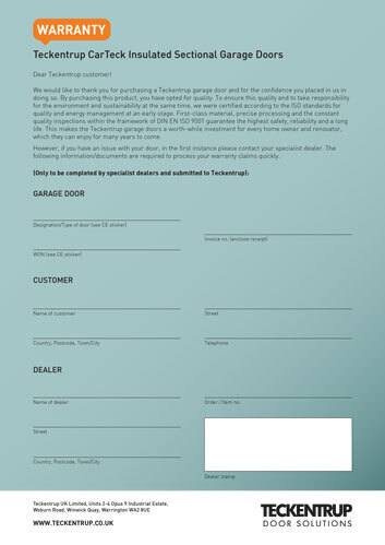 CarTeck Insulated Sectional Garage Door Warranty cover