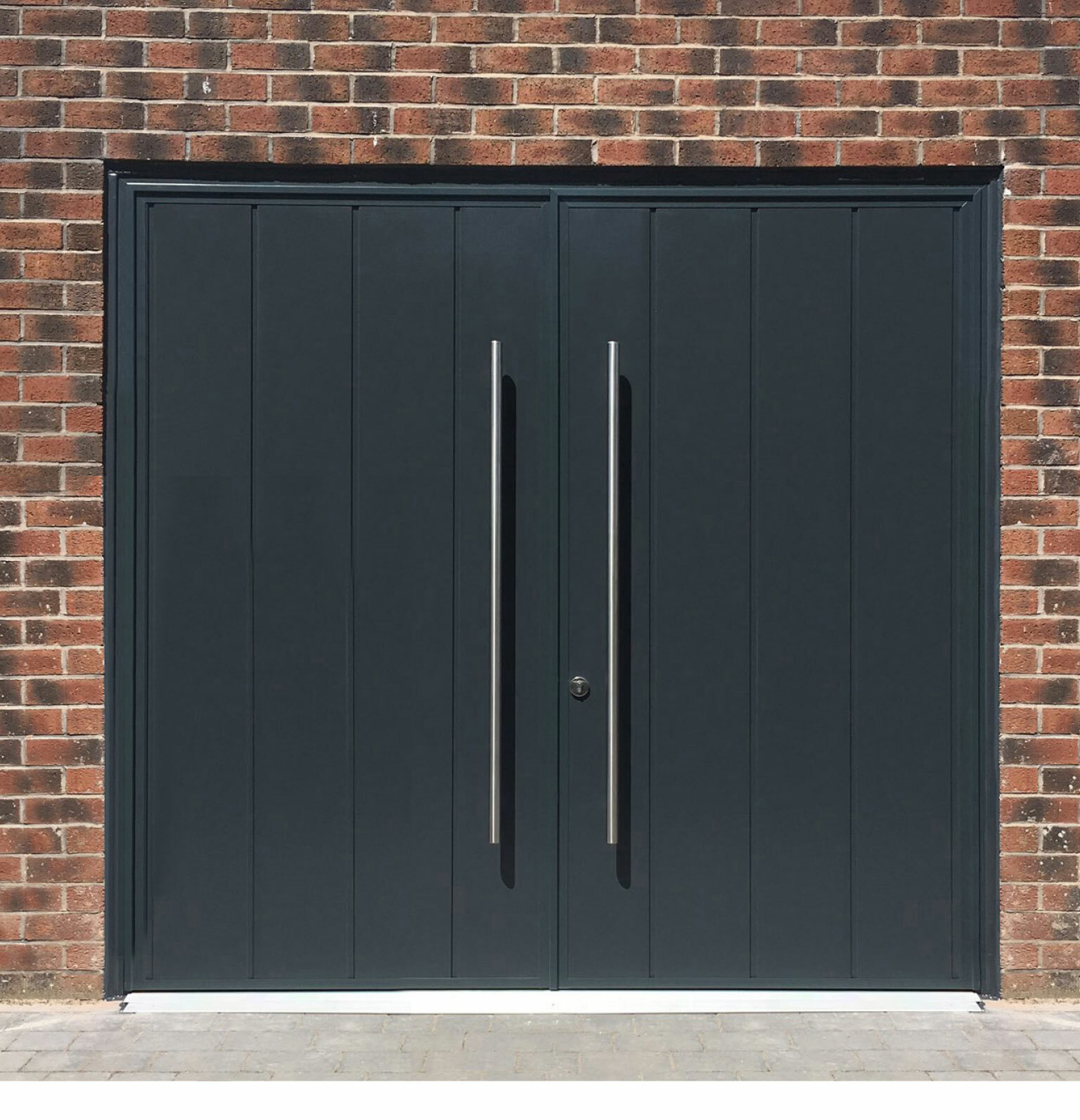 CarTeck Insulated Centre Ribbed Side Hinged Garage Door - Smooth Anthracite Grey with Stainless Steel D-Handles