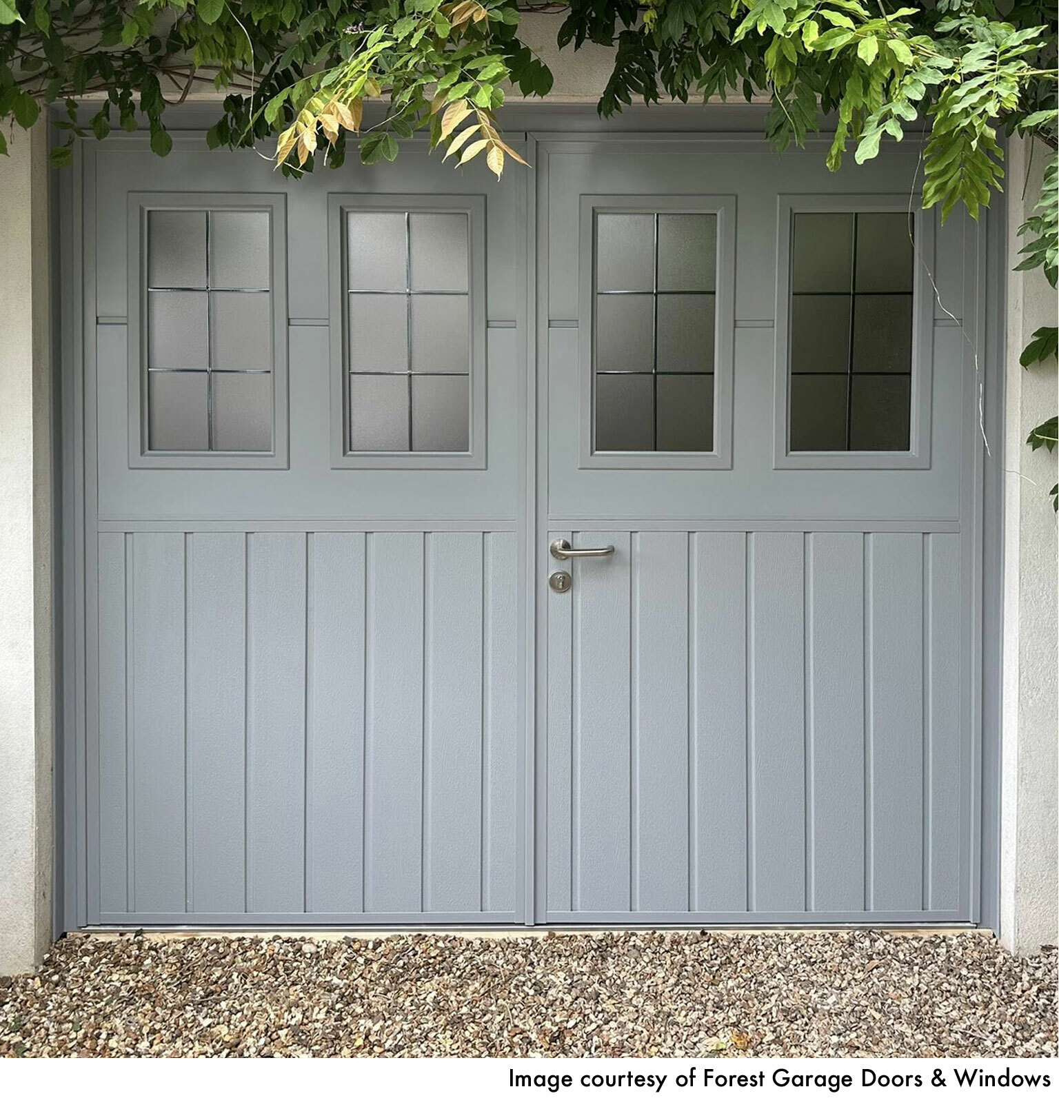 CarTeck Insulated Toplight Side Hinged Garage Door - Woodgrain Silver Grey