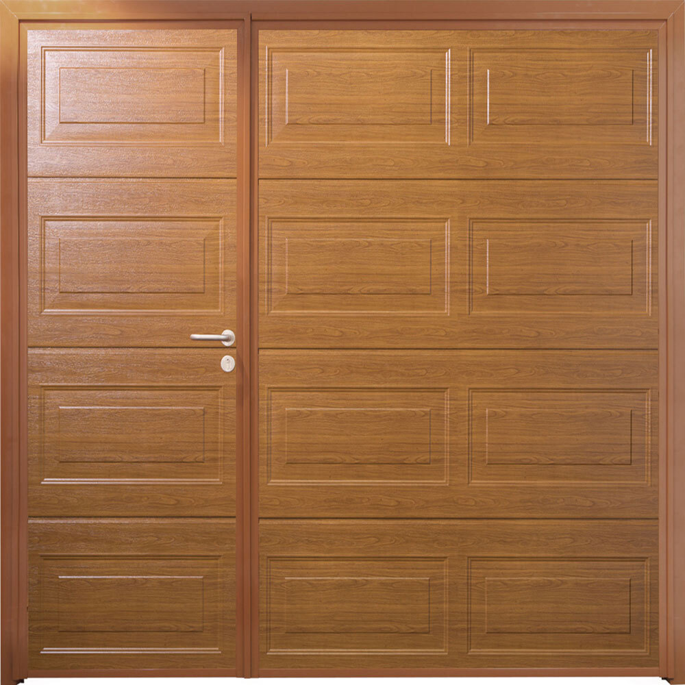 CarTeck Insulated Georgian Side Hinged Garage Door - Asymmetric Horizontal Woodgrain Wood Effect Golden Oak