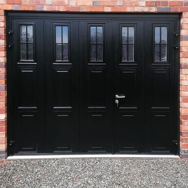 Teckentrup Carteck Side Hinged Georgian Vertical Woodgrain In Black With Cross Mullion Windows 2