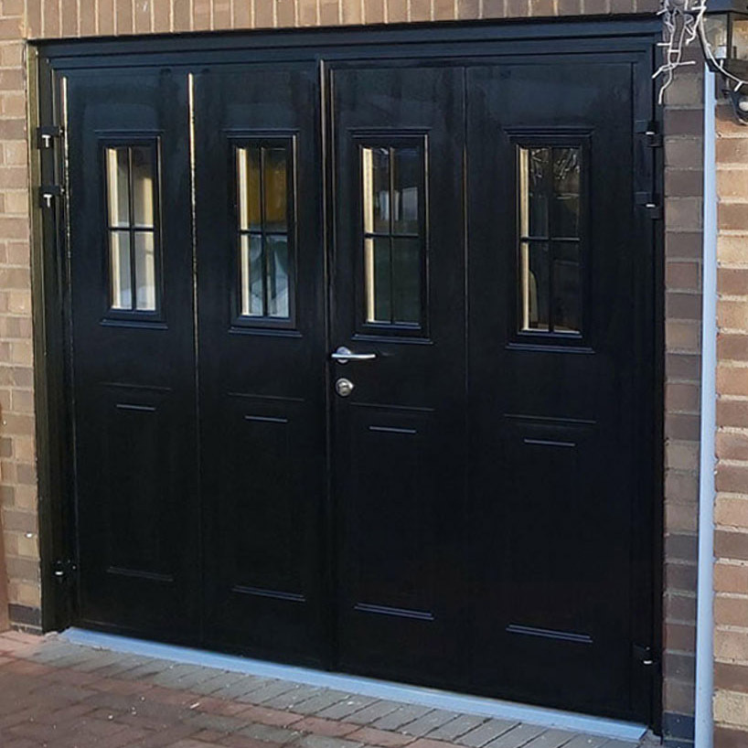 Teckentrup Carteck Side Hinged Georgian Vertical Woodgrain In Black With Cross Mullion Windows