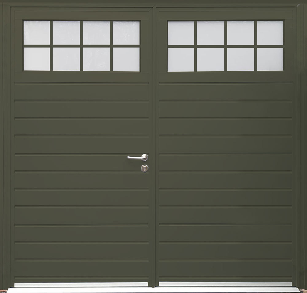 CarTeck Traditional Side Hinged Garage Door - Standard Ribbed Horizontal Quartz Grey RAL 7039