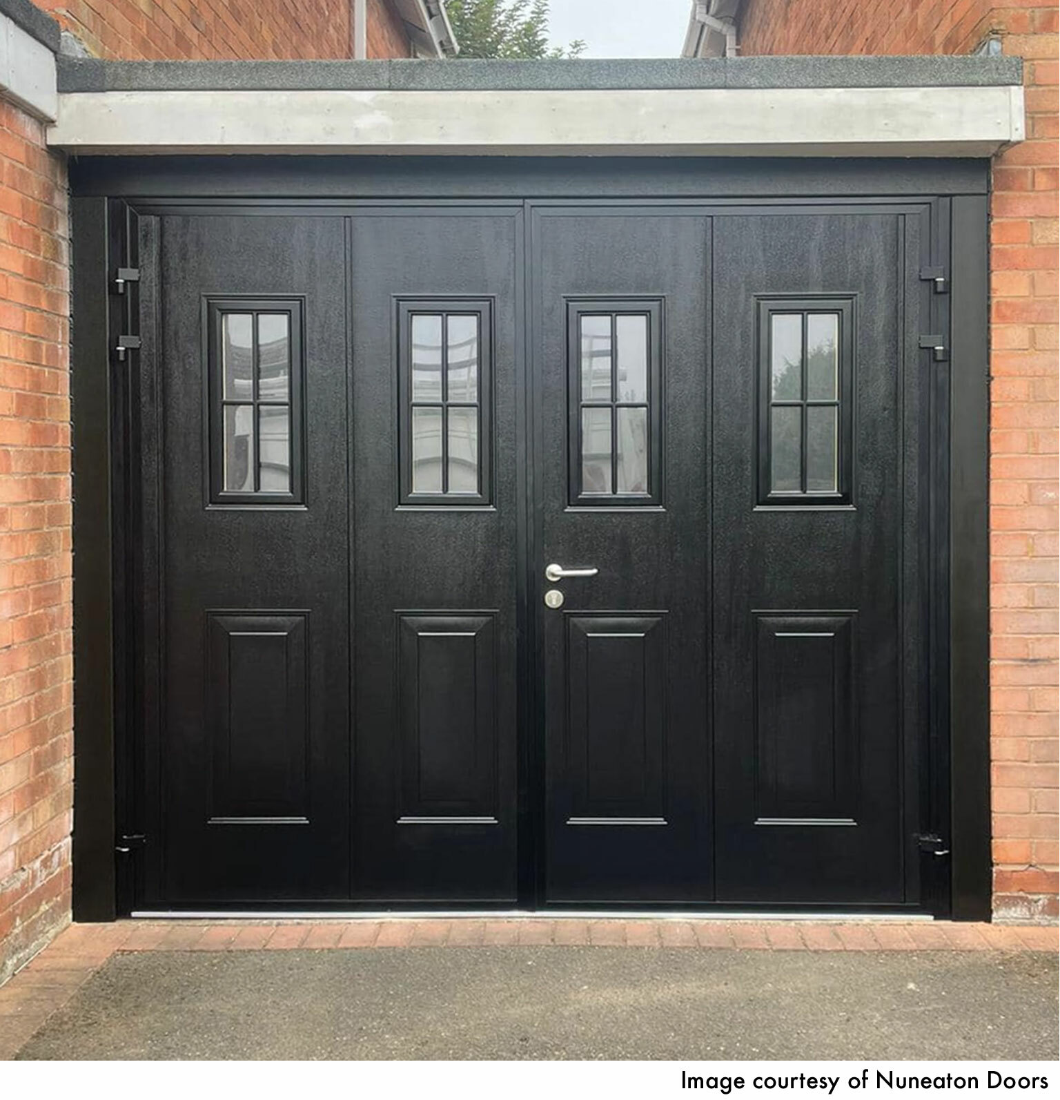 CarTeck Insulated Georgian Side Hinged Garage Door - Woodgrain Black with Cross Mullion Windows