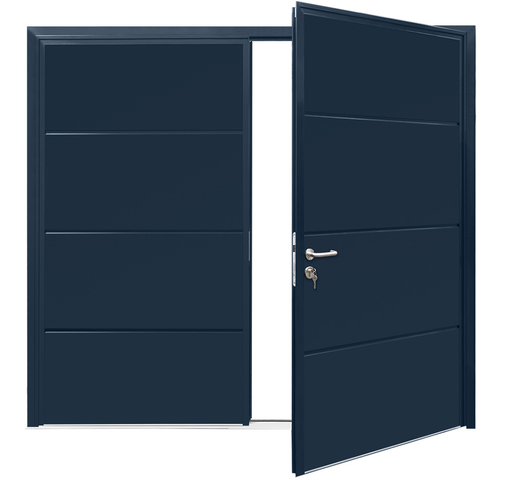 Teckentrup Insulated CarTeck Side Hinged Solid Horizontal Steel Blue