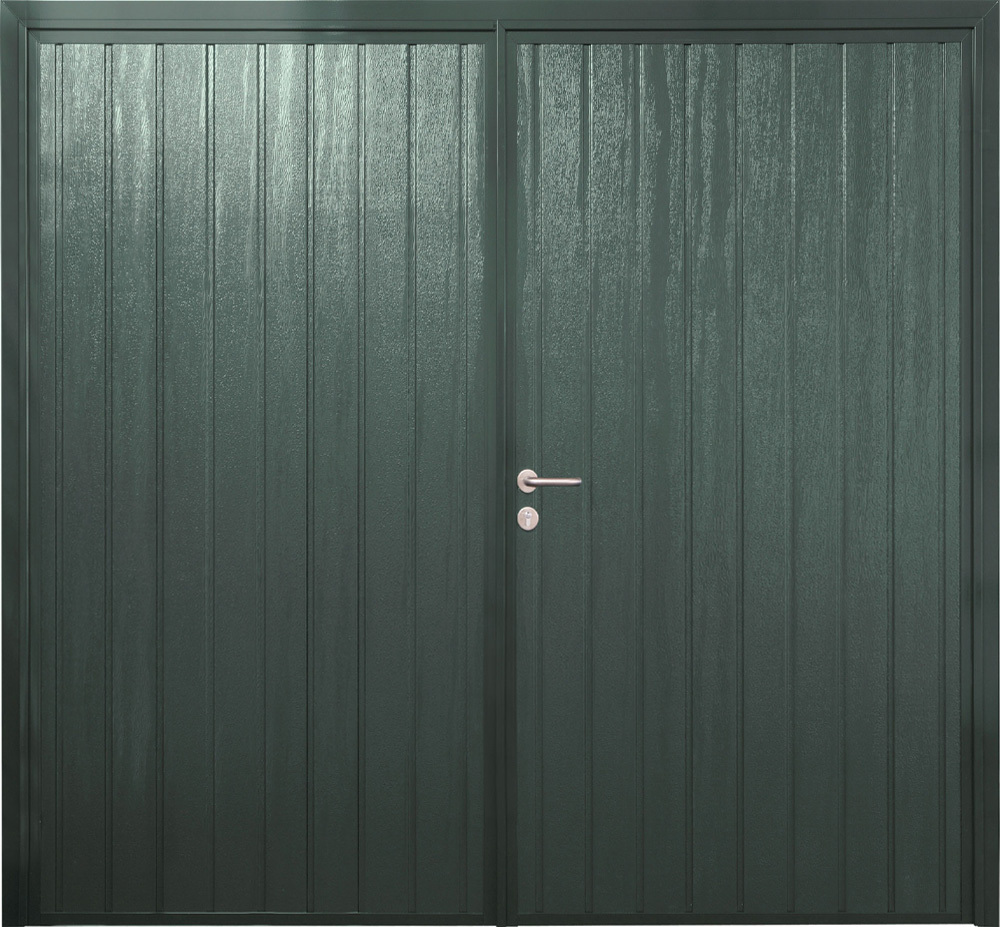 CarTeck Standard Rib Side Hinged Garage Door - Woodgrain Fir Green Vertical
