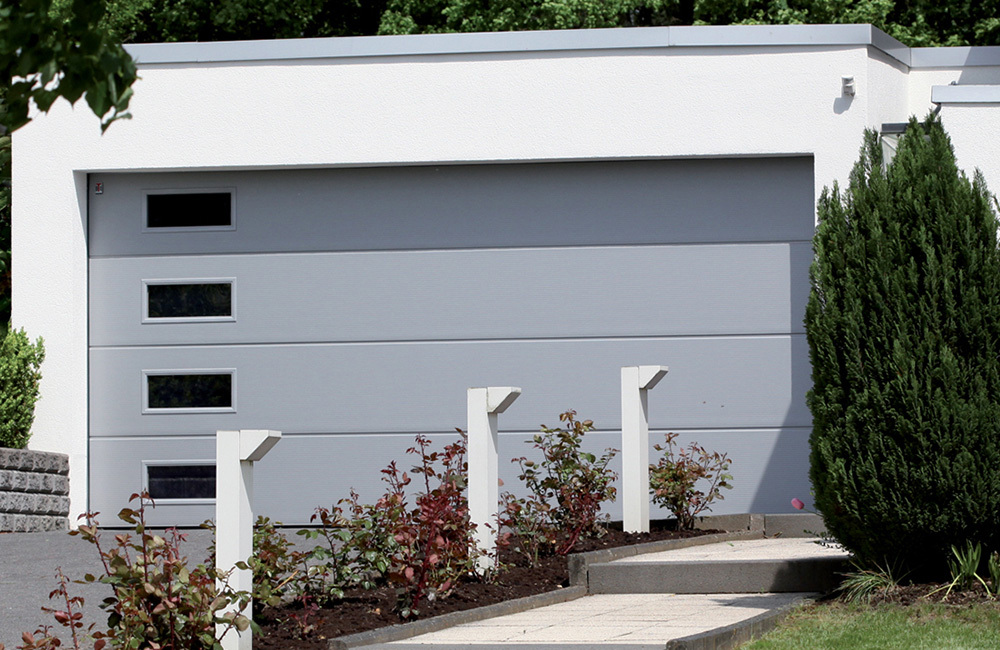 CarTeck Solid Sectional Garage Door -  Smooth Light Grey RAL 7035 With Rectangle 1 Windows