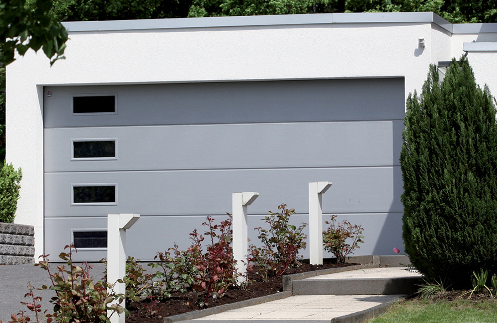 CarTeck Insulated Solid Sectional Garage Door -  Smooth Light Grey RAL 7035 With Rectangle 1 Windows