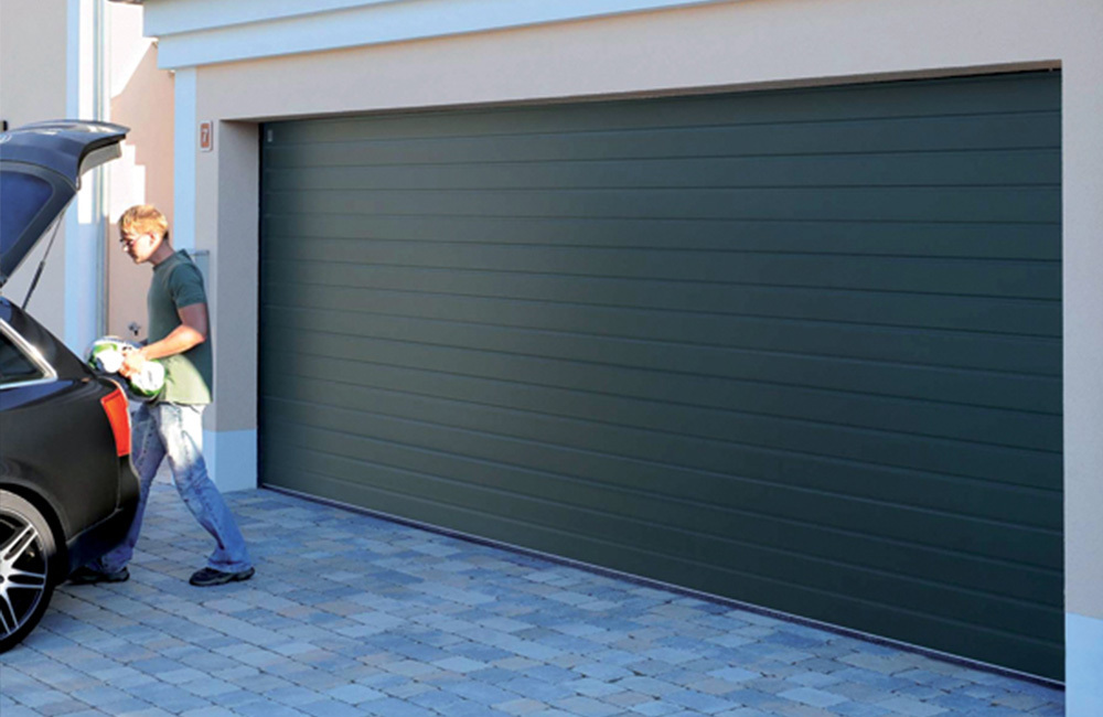 CarTeck Insulated Standard Rib Sectional Garage Door - Woodgrain Fir Green RAL 6009