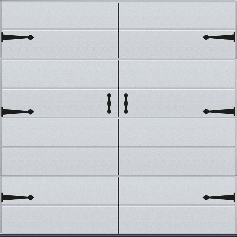 Centre Ribbed Sectional Garage Door with Coach House Mock Hinges, Handles (36mm x 178mm) & Centre Joint