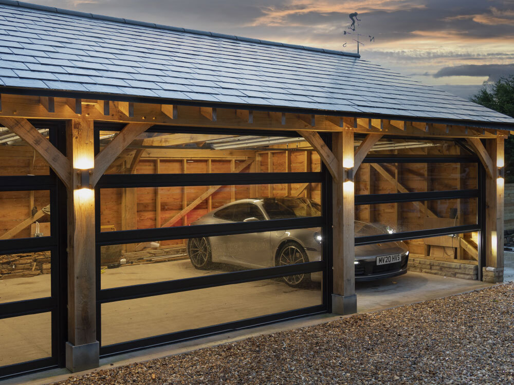 CarTeck SLX Vision Sectional Garage Door - Jet Black with Clear Windows