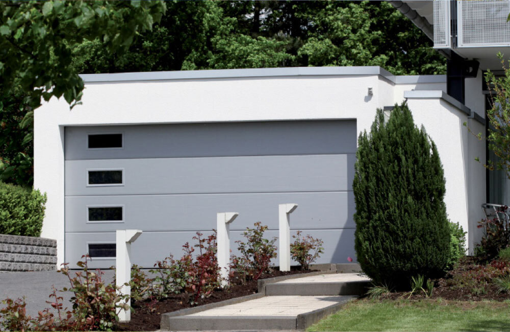 CarTeck Solid Sectional Garage Door - Smooth Light Grey with Rectangle 1 Windows