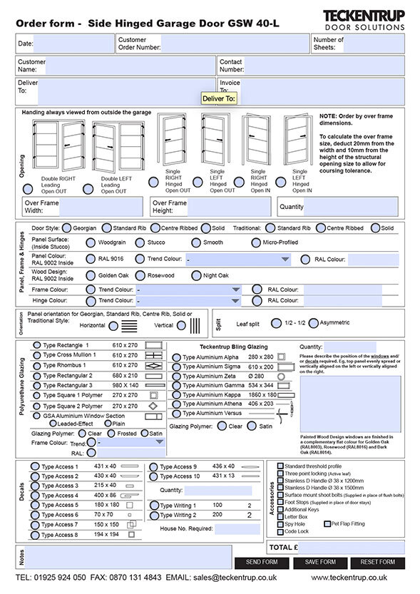 Insulated Side Hinged Garage Door (Order Form) cover