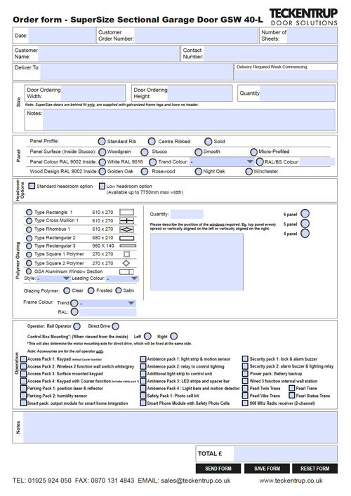 CarTeck SuperSize Sectional Garage Door GSW 40-L (Order Form) cover