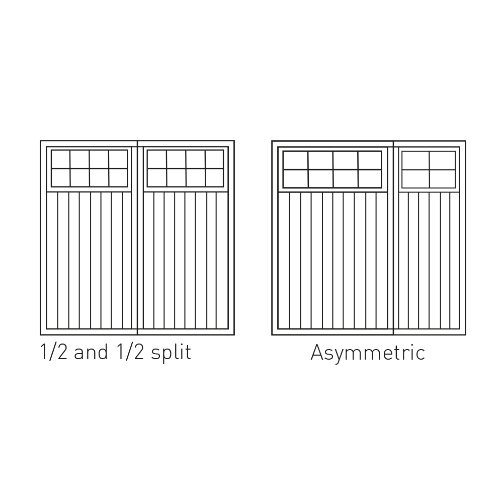 Available with 1/2 & 1/2 or asymmetric door splits