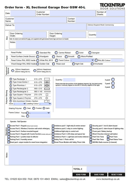 CarTeck XL Sectional Garage Door GSW 40-L (Order Form) cover