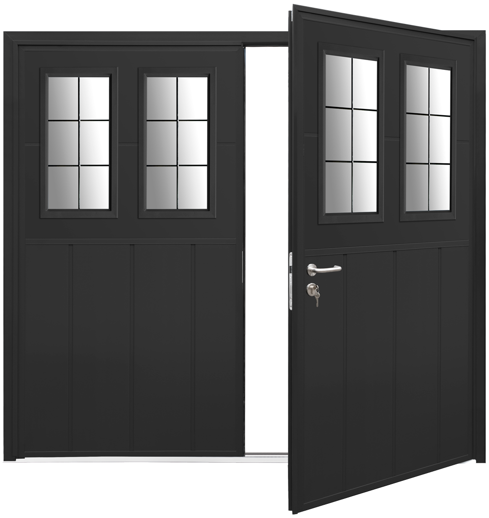 Teckentrup Insulated CarTeck Side Hinged Toplight Centre Ribbed Vertical - Jet Black  RAL 9005