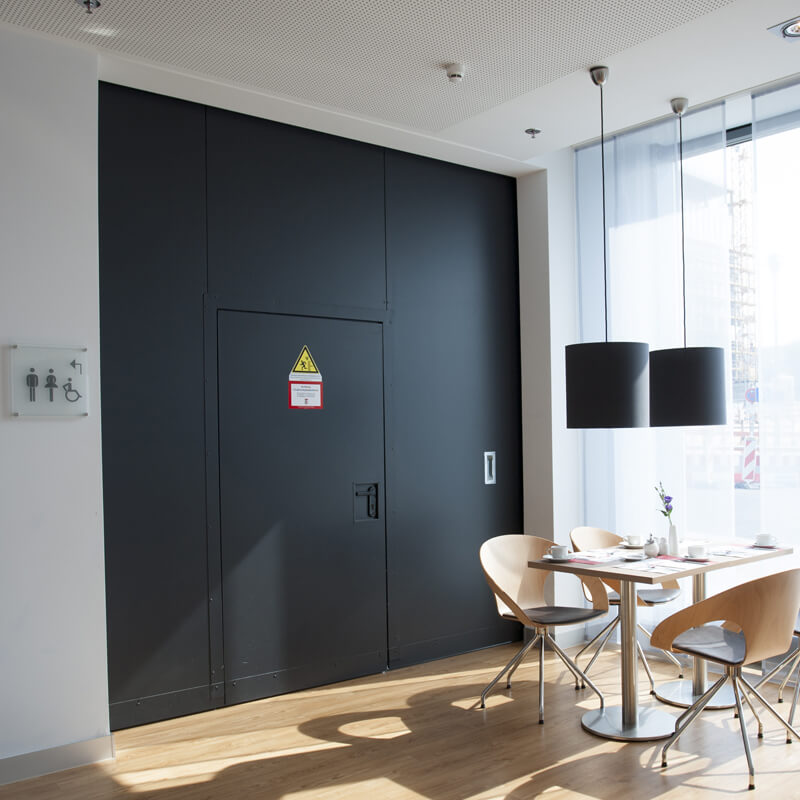 Fire-Resistant Steel Sliding Door T90-1-FSA "Teckentrup E" Dividing A Hotel Space