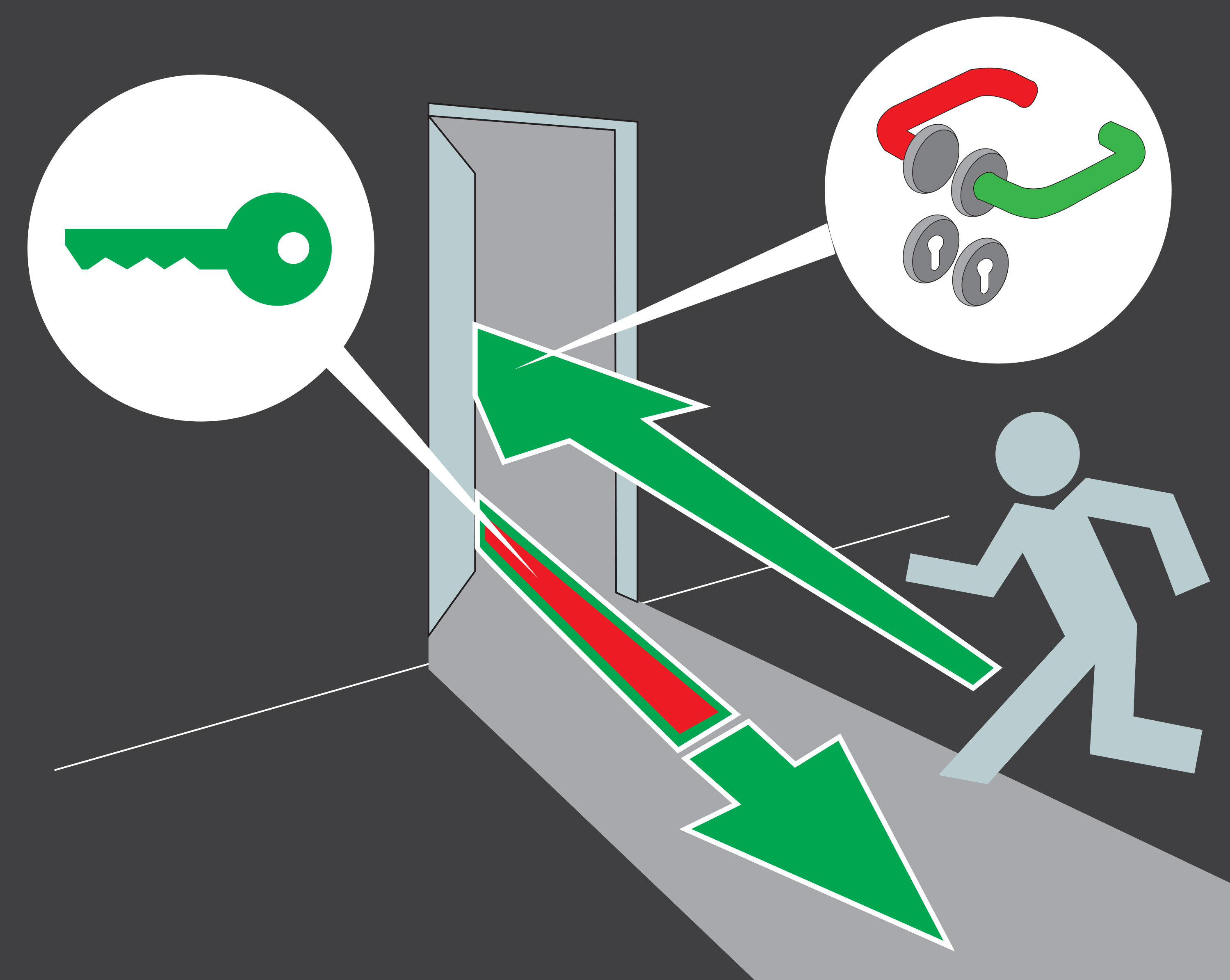 Door exit illustration forced closure function