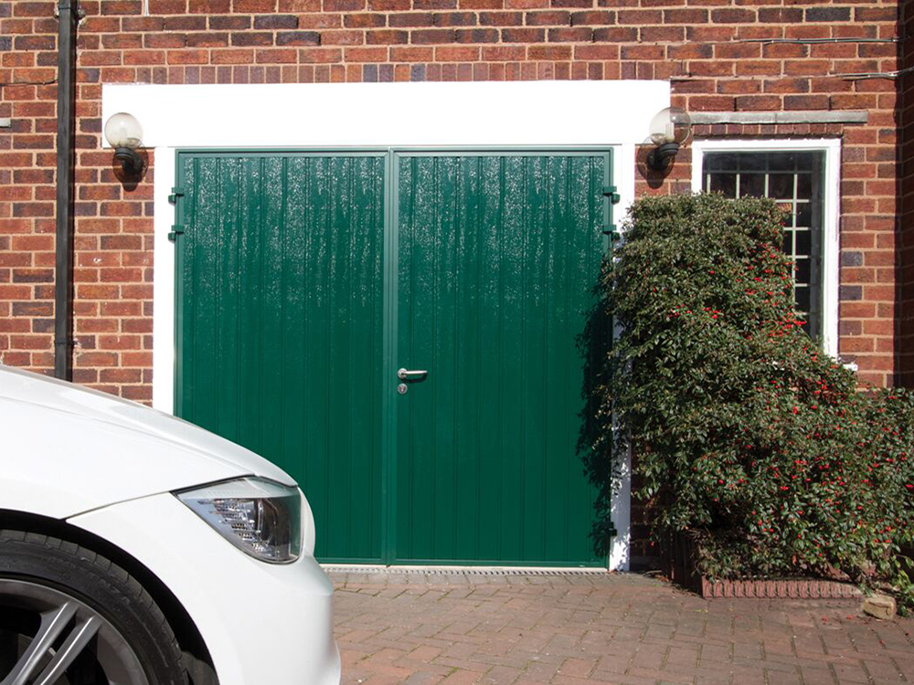 CarTeck Standard Ribbed Side Hinged Garage Door - Woodgrain Fir Green
